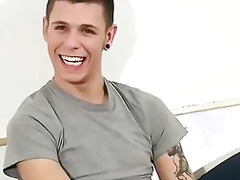 Tattooed UK lad Robbie masturbating after interview solo