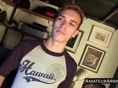 Slim twink wanks his hairy tool solo